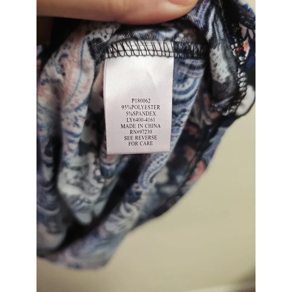 Blue Paisley & Floral Cold Shoulder 3/4 Sleeve Front Style Top Knot Sz XL - Picture 4 of 5